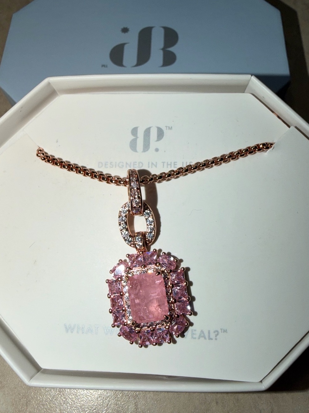 Bomb Party Necklace-Sparkle In The Sky Rose Quartz on Rose Gold NK73304